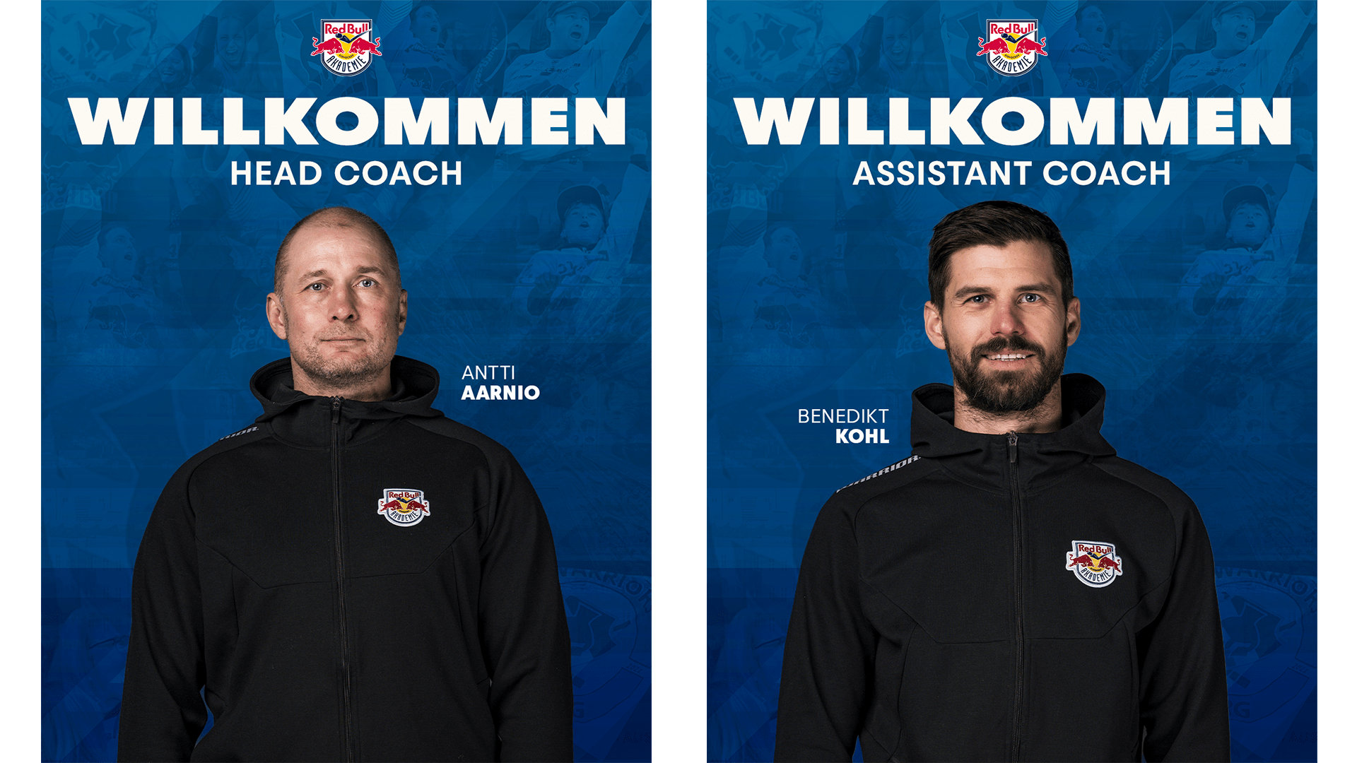 Antti Aarnio Head Coach und Benedikt Kohl Assistant Coach vor blauem Hintergrund